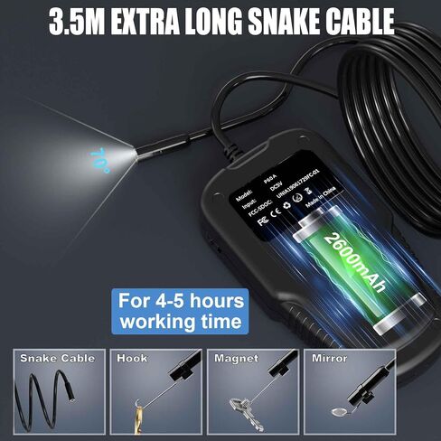 كاميرا المنظار مع ضوء، منظار صناعي، كاميرا ثعبان مع 1080 HD 5.5 مم IP67 كاميرا فحص مقاومة للماء، كاميرا تصريف 8 مصابيح LED، سلك شبه صلب 11.5 قدم، شاشة LCD 2.4 بوصة وبطاقة 32 جيجابايت in Kuwait