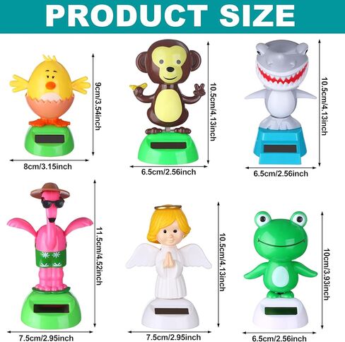 6 Pcs Solar Powered Dancing Animal Dolls Swinging Animated Bobble Dancer Window Sun Catcher Car Decor Portable Suncatchers,Frog Angel Shark Flamingo Home Car Ornament Kids Toys Gifts in Kuwait