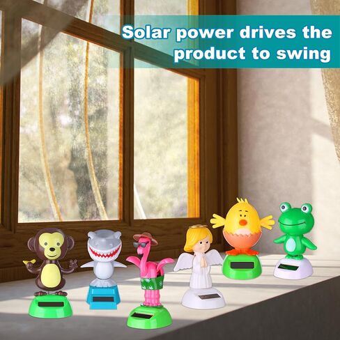 6 Pcs Solar Powered Dancing Animal Dolls Swinging Animated Bobble Dancer Window Sun Catcher Car Decor Portable Suncatchers,Frog Angel Shark Flamingo Home Car Ornament Kids Toys Gifts in Kuwait