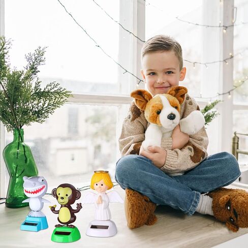 6 Pcs Solar Powered Dancing Animal Dolls Swinging Animated Bobble Dancer Window Sun Catcher Car Decor Portable Suncatchers,Frog Angel Shark Flamingo Home Car Ornament Kids Toys Gifts in Kuwait