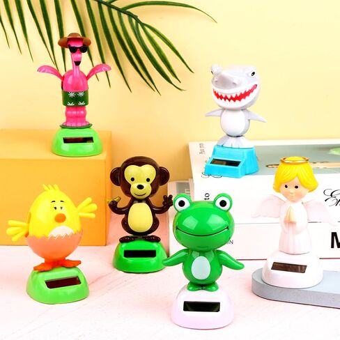 6 Pcs Solar Powered Dancing Animal Dolls Swinging Animated Bobble Dancer Window Sun Catcher Car Decor Portable Suncatchers,Frog Angel Shark Flamingo Home Car Ornament Kids Toys Gifts in Kuwait