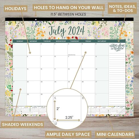 bloom daily planners 2024-2025 Academic Desk Calendar - 21" x 16" Large Monthly Organizer Pad with Stickers (July 2024 - July 2025) Desktop Blotter - Seasonal in Saudi Arabia
