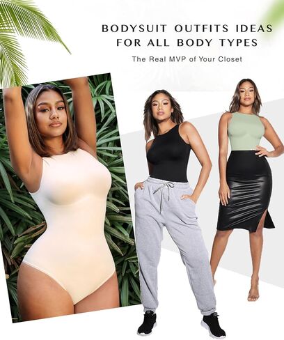 3 Packs Bodysuits for Women Tummy Control Thong Fashion Tank Tops Leotard High Neck Racerback with Snap Seamless in Saudi Arabia