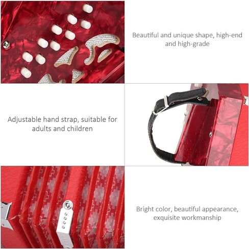 الأكورديون كونسرتينا من الخشب الصلب، الأكورديون الاحترافي المحمول على الطراز الإنجليزي مع حزام يد قابل للتعديل وحقيبة حمل آلة موسيقية للبالغين (أحمر) in Saudi Arabia