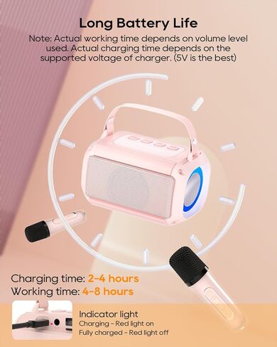آلة كاريوكي صغيرة مع 2 ميكروفونات لاسلكية مكبر صوت كاريوكي بلوتوث مع ميكروفون للبالغين نظام كاريوكي محمول مع ميكروفون لاسلكي للغناء هدية عيد ميلاد للأطفال باللون الوردي للفتيات in Kuwait
