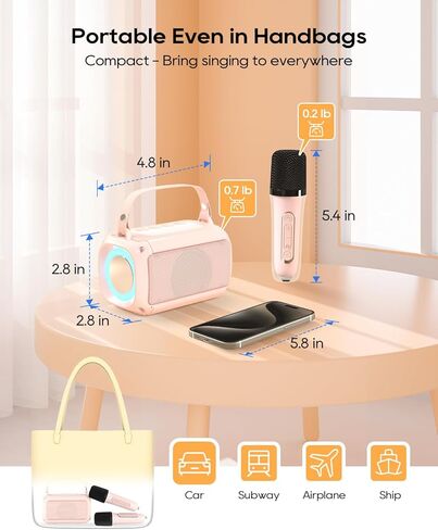 آلة كاريوكي صغيرة مع 2 ميكروفونات لاسلكية مكبر صوت كاريوكي بلوتوث مع ميكروفون للبالغين نظام كاريوكي محمول مع ميكروفون لاسلكي للغناء هدية عيد ميلاد للأطفال باللون الوردي للفتيات in Kuwait
