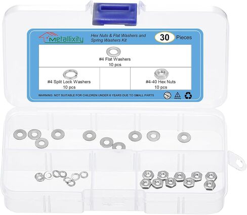 Hex Nuts Assortment Kit (#4-40 Hex Nuts with #4 Flat Washers & Split Lock Washers) 30Pcs, 304 Stainless Steel Hexagon Nut Hardware Kit in Saudi Arabia