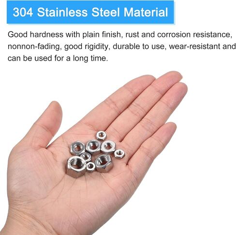 Hex Nuts Assortment Kit (#4-40 Hex Nuts with #4 Flat Washers & Split Lock Washers) 30Pcs, 304 Stainless Steel Hexagon Nut Hardware Kit in Saudi Arabia