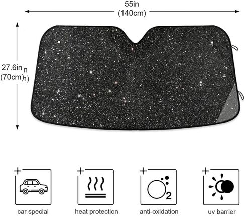 مظلة شمسية للزجاج الأمامي للسيارة بطباعة بلينغ سوداء قابلة للطي من الأشعة فوق البنفسجية وواقي من الشمس للحفاظ على برودة سيارتك (55 بوصة × 27.6 بوصة) in Kuwait