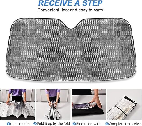 مظلة شمسية للزجاج الأمامي للسيارة بطباعة بلينغ سوداء قابلة للطي من الأشعة فوق البنفسجية وواقي من الشمس للحفاظ على برودة سيارتك (55 بوصة × 27.6 بوصة) in Kuwait