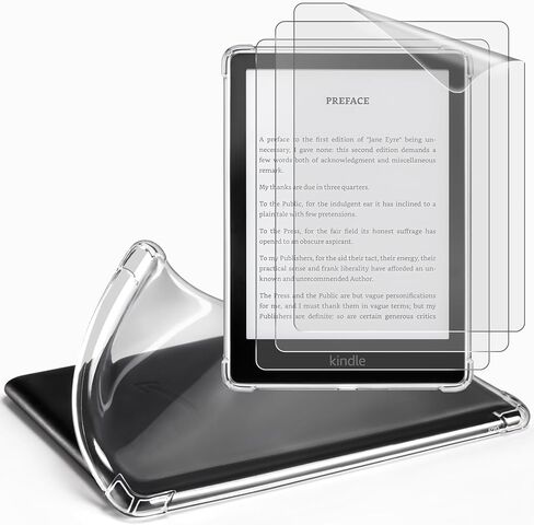CoBak Clear Case and 3 Pcs Screen Protector for 6.8" All-New Kindle Paperwhite 11th Gen 2021 & Signature Edition - Lightweight, Scratch-Proof Silicone Back Cover, Clear in Saudi Arabia