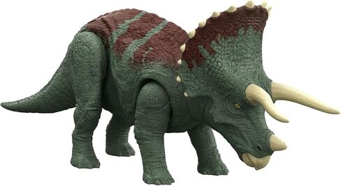 Mattel Jurassic World Dominion Roar Strikers Triceratops Dinosaur Action Figure with Roaring Sound and Attack Action, Toy Gift Physical & Digital Play in Saudi Arabia