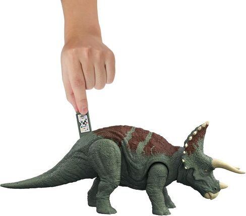 Mattel Jurassic World Dominion Roar Strikers Triceratops Dinosaur Action Figure with Roaring Sound and Attack Action, Toy Gift Physical & Digital Play in Saudi Arabia