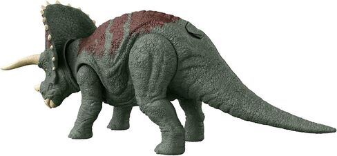 Mattel Jurassic World Dominion Roar Strikers Triceratops Dinosaur Action Figure with Roaring Sound and Attack Action, Toy Gift Physical & Digital Play in Saudi Arabia