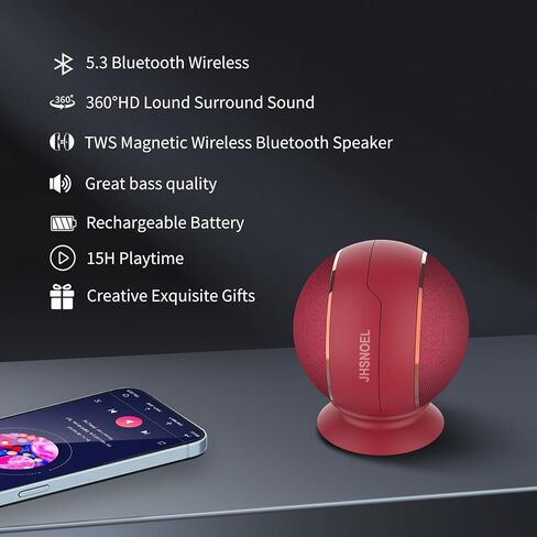 Portable Bluetooth Speaker - 360°Loud Sound, Bluetooth 5.3, TWS Stereo Sound, Magnetic Speaker, TWS Pairing,15H Playtime, Compact Mini Size, Creative Gifts - Wine Red in Saudi Arabia