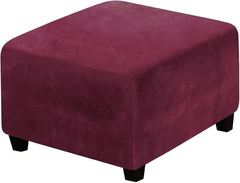 Square Ottoman Slipcover Stretch Velvet Folding Storage Stool Furniture Protector Stretch Ottoman Cover with Elastic Bottom Machine Washable (Burgundy) in Saudi Arabia