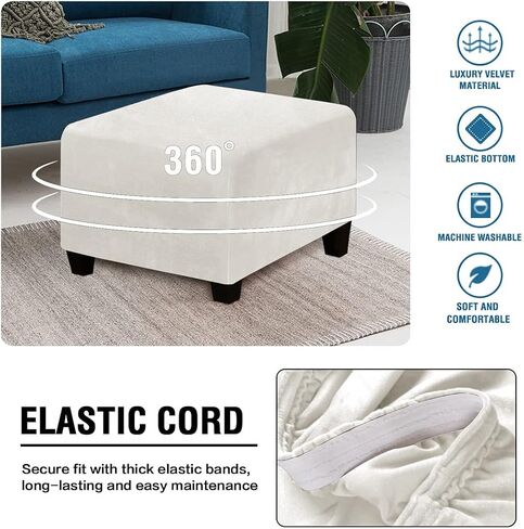 Square Ottoman Slipcover Stretch Velvet Folding Storage Stool Furniture Protector Stretch Ottoman Cover with Elastic Bottom Machine Washable (Burgundy) in Saudi Arabia
