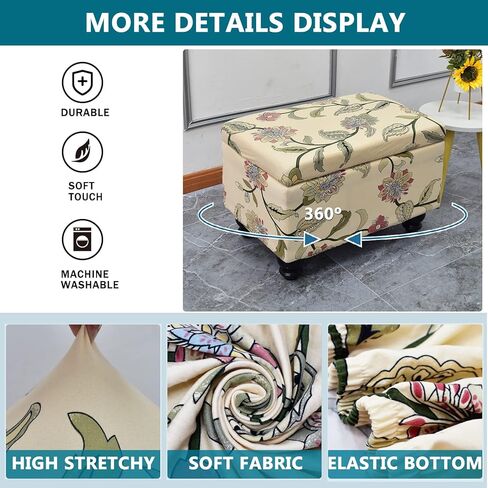 KRFOONN Rectangle Ottoman Covers Stretch Folding Storage Ottoman Bench Cover Printed Storage Ottoman Folding Footrest Stool Slipcover Furniture Protector for Living Room Bedroom Bench (Large, 02) in Kuwait