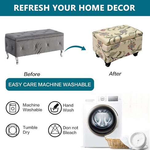 KRFOONN Rectangle Ottoman Covers Stretch Folding Storage Ottoman Bench Cover Printed Storage Ottoman Folding Footrest Stool Slipcover Furniture Protector for Living Room Bedroom Bench (Large, 02) in Kuwait