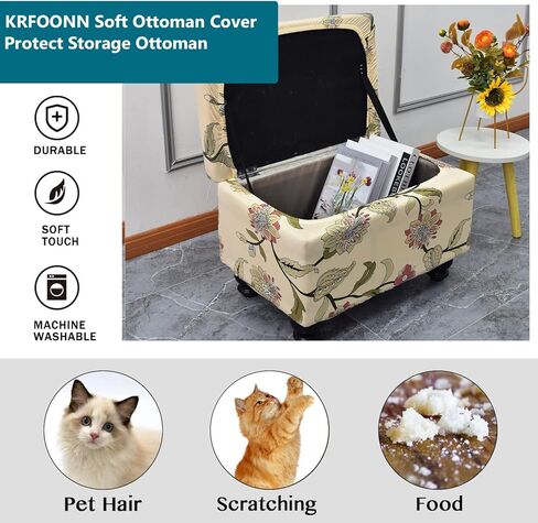 KRFOONN Rectangle Ottoman Covers Stretch Folding Storage Ottoman Bench Cover Printed Storage Ottoman Folding Footrest Stool Slipcover Furniture Protector for Living Room Bedroom Bench (Large, 02) in Kuwait