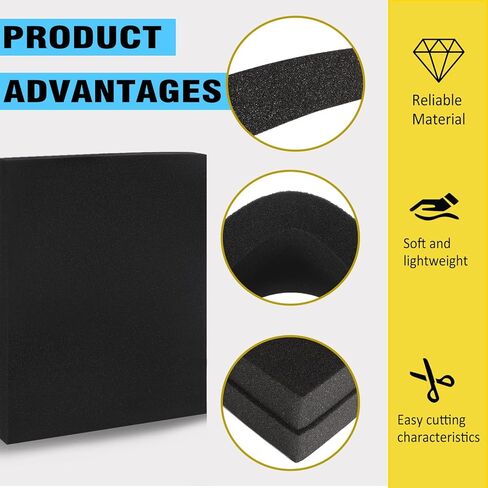 ورقة إسفنجية من البولي يوريثين مقاس 30.48 × 30.48 × 1.5 بوصة، قطعتان من حشوات الفوم السوداء القابلة للقص للحافظات - وسادات إسفنجية لتعبئة صندوق الأدوات وتخزين الكاميرا والحرف اليدوية in Kuwait