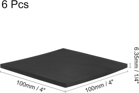 uxcell 6pcs Adhesive Rubber Padding Sheets 1/4 Inch Thick x 4 Inch Long Square Neoprene Foam Sheet Self Stick Non-Slip Anti Vibration Pads, Anti-Skid Noise in Saudi Arabia