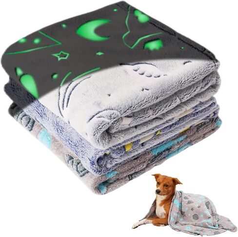 1 Pack 3 Blankets,Dog Throw Blanket Glow in The Dark,Soft Flannel Blanket for Dog Puppy Cat Kitten. in Saudi Arabia