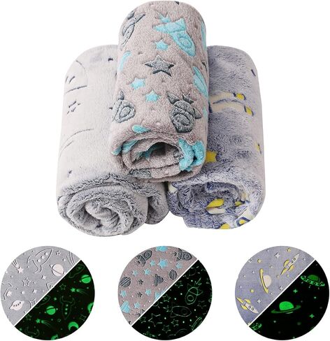 1 Pack 3 Blankets,Dog Throw Blanket Glow in The Dark,Soft Flannel Blanket for Dog Puppy Cat Kitten. in Saudi Arabia