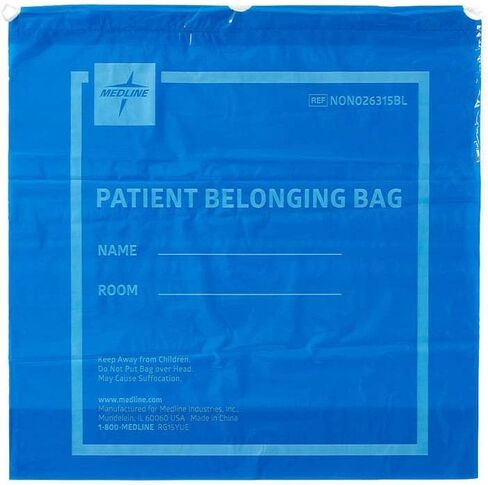 حقيبة متعلقات بلاستيكية للمريض من Medline برباط، باللون الأزرق، أساسيات المستشفى، 20 بوصة × 20 بوصة، عبوة من 250 قطعة in Saudi Arabia