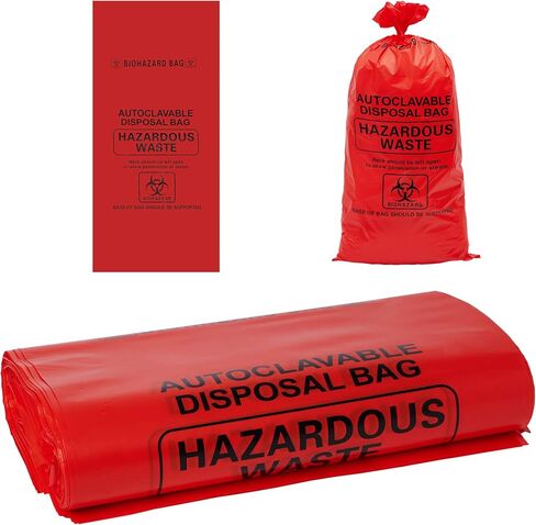 2-4 Gallon Red Polypropylene Biohazard Disposal Bags with Warning Label/Sterilization Indicator, 24" x 12" x 12"x 3 mil(100 Pcs/Pack) in Saudi Arabia