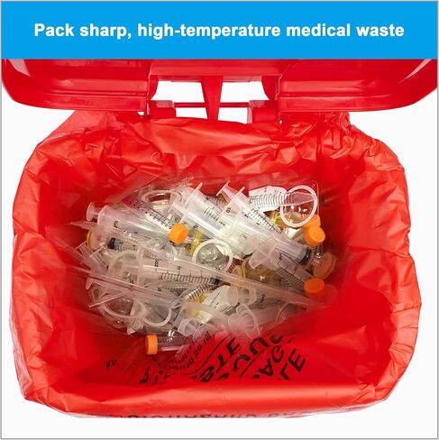 2-4 Gallon Red Polypropylene Biohazard Disposal Bags with Warning Label/Sterilization Indicator, 24" x 12" x 12"x 3 mil(100 Pcs/Pack) in Saudi Arabia