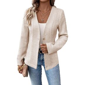 Mina Self Long Tweed Blazer Jacket for Women 2024 Fall Winter Warm Cardigan Open Front Slim Fitted Fashion Casual Work Suit in Kuwait