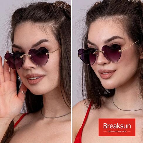 Rimless Heart Sunglasses for Women Girls Trendy Heart Shaped Glasses Cute Love Sun Glasses in Kuwait