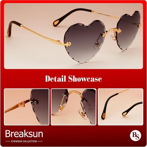 Rimless Heart Sunglasses for Women Girls Trendy Heart Shaped Glasses Cute Love Sun Glasses in Kuwait