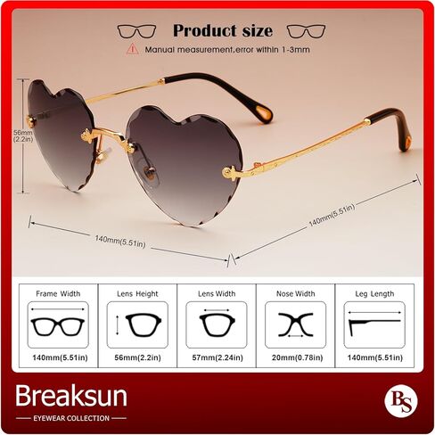 Rimless Heart Sunglasses for Women Girls Trendy Heart Shaped Glasses Cute Love Sun Glasses in Kuwait