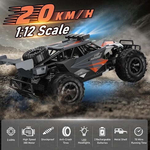 kolegend Remote Control Car 50+Min RC Cars Toys 1:12 Scale Monster Trucks 20KM/H Remote Control Monster Truck with LED Headlight and Rechargeable Battery Gifts for Boys 8-12,Green in Kuwait