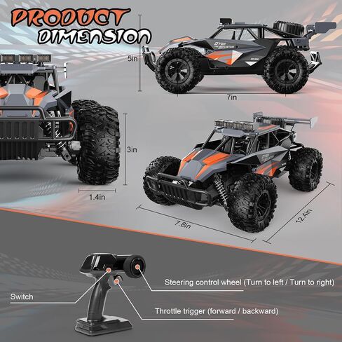 kolegend Remote Control Car 50+Min RC Cars Toys 1:12 Scale Monster Trucks 20KM/H Remote Control Monster Truck with LED Headlight and Rechargeable Battery Gifts for Boys 8-12,Green in Kuwait