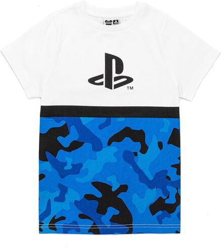 PlayStation Kids T-Shirt Camo Boys Blue White Logo Game Short Sleeve Top in Saudi Arabia