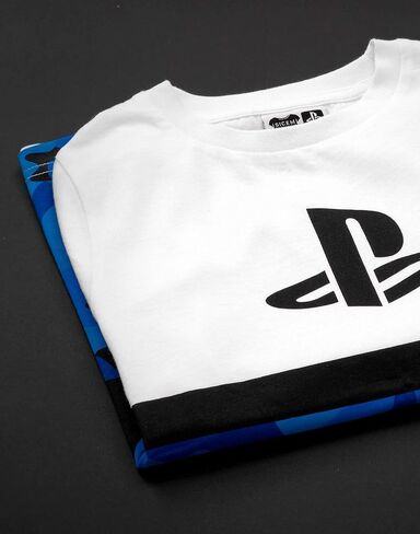PlayStation Kids T-Shirt Camo Boys Blue White Logo Game Short Sleeve Top in Saudi Arabia