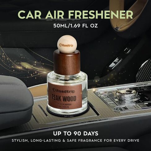 Car Air Freshener - Long Lasting Aromatherapy Essential Oil Diffuser - Car Cup Holder Accessories for Men & Women - Non Toxic Air Freshener - Teakwood Scent Diffuser 1.69 FL OZ/50ML in Saudi Arabia