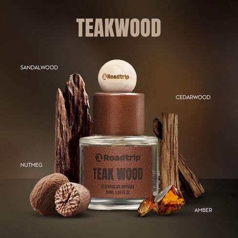 Car Air Freshener - Long Lasting Aromatherapy Essential Oil Diffuser - Car Cup Holder Accessories for Men & Women - Non Toxic Air Freshener - Teakwood Scent Diffuser 1.69 FL OZ/50ML in Saudi Arabia