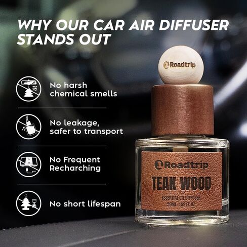 Car Air Freshener - Long Lasting Aromatherapy Essential Oil Diffuser - Car Cup Holder Accessories for Men & Women - Non Toxic Air Freshener - Teakwood Scent Diffuser 1.69 FL OZ/50ML in Saudi Arabia