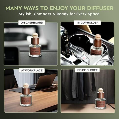 Car Air Freshener - Long Lasting Aromatherapy Essential Oil Diffuser - Car Cup Holder Accessories for Men & Women - Non Toxic Air Freshener - Teakwood Scent Diffuser 1.69 FL OZ/50ML in Saudi Arabia