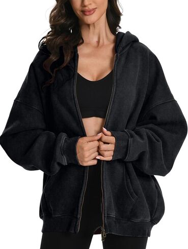 FAIABLE Womens Mens Zip Up Hoodie Oversized Acid Wash Hoodies Heavyweight Distress Cotton Fleece Zipper Hoodie Vintage in Kuwait