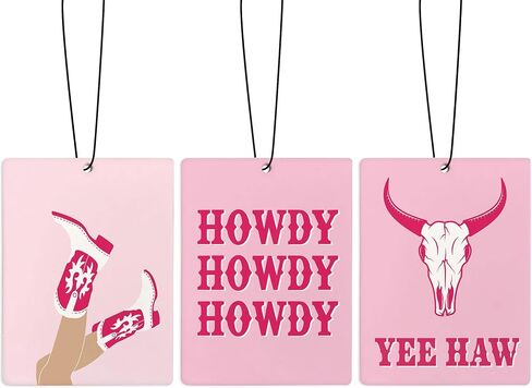 Cute Pink Western Howdy Car Air Freshener, Preppy Hot Pink Cowgirl Boots Bull Skull Air Freshener Hanging 3 Pcs for Cars Closet Drawer, Car Accessories Mirror Decor for Women(Vanilla Scent) in Saudi Arabia