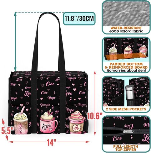 84hoods Multi-Pocket Waterproof Tote Bag with Multiple Convenient Pockets and Zipper. Breast Cancer Awareness Gift for Women. in Saudi Arabia