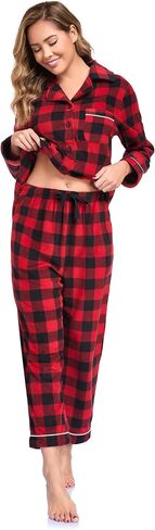 COLORFULLEAF Couples Matching Chritsmas Pajamas Sets Fleece Plaid Button Down Pjs Set Soft Warm Loungewear with Pockets in Saudi Arabia