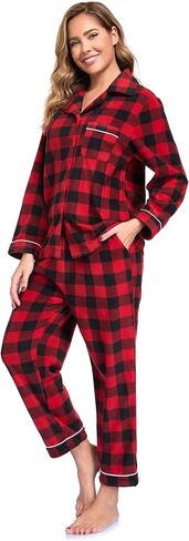 COLORFULLEAF Couples Matching Chritsmas Pajamas Sets Fleece Plaid Button Down Pjs Set Soft Warm Loungewear with Pockets in Saudi Arabia