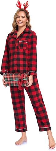 COLORFULLEAF Couples Matching Chritsmas Pajamas Sets Fleece Plaid Button Down Pjs Set Soft Warm Loungewear with Pockets in Saudi Arabia