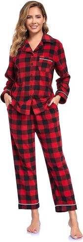 COLORFULLEAF Couples Matching Chritsmas Pajamas Sets Fleece Plaid Button Down Pjs Set Soft Warm Loungewear with Pockets in Saudi Arabia